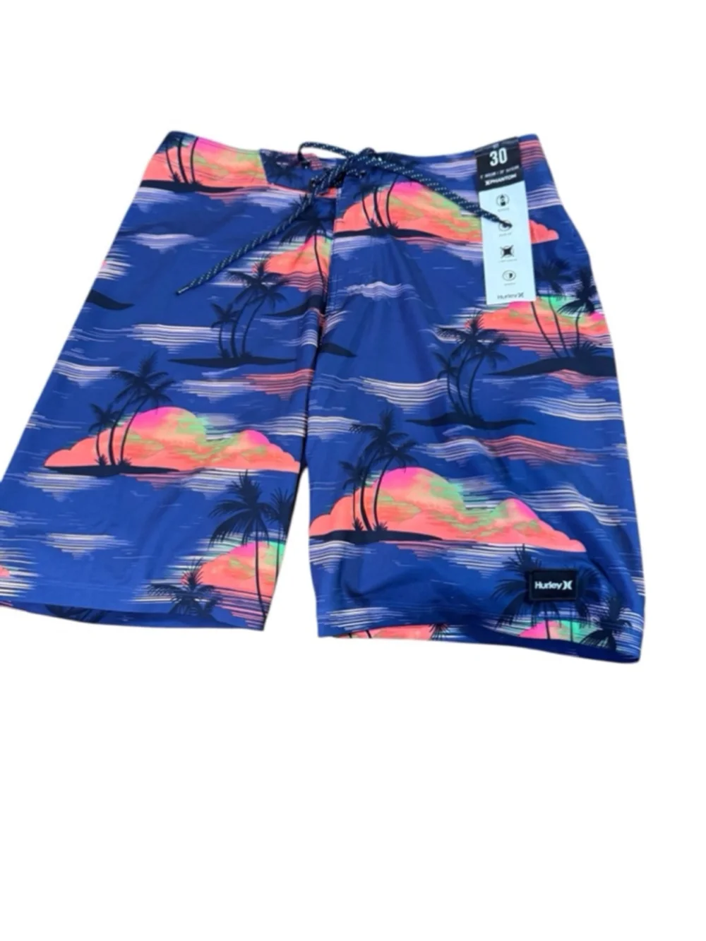 Men's Hurley Swim Trunks Size 32 Blue Pink Palm Tree Print
